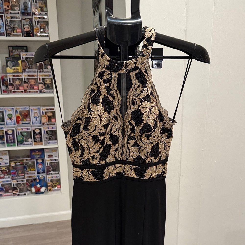Elegant Black and Gold Halter Dress
